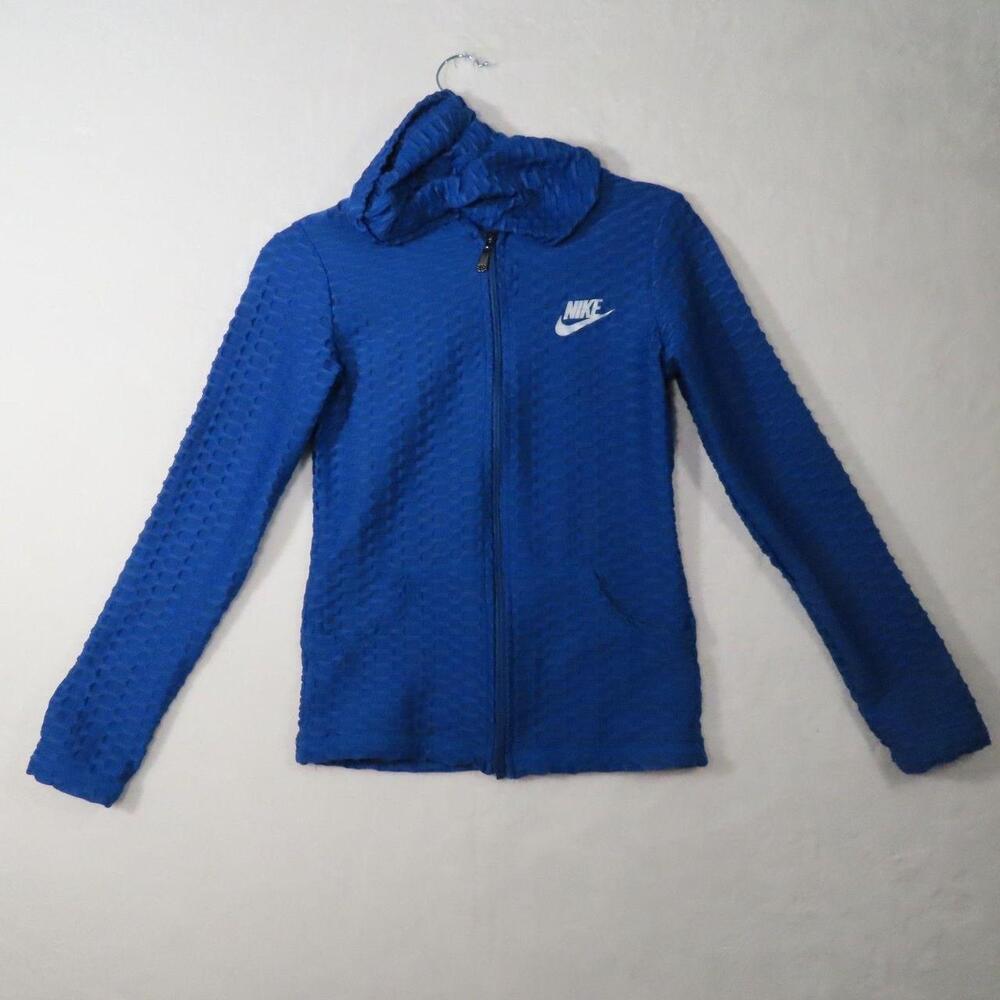 The Nike Royal Blue Textured Knit Full Zip Hoodie Athletic Jacket is a stylish a